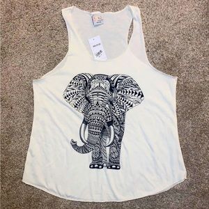 Cream Tank Top with Elephant